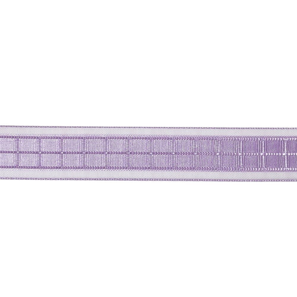 Lilac Windowpane Checks and Sheer Borders Woven Ribbon - 0.625"