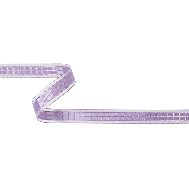 Lilac Windowpane Checks and Sheer Borders Woven Ribbon - 0.625"