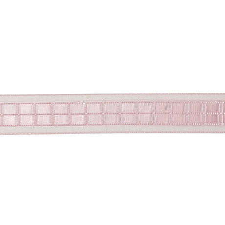 Pale Pink Windowpane Checks and Sheer Borders Woven Ribbon - 0.625"
