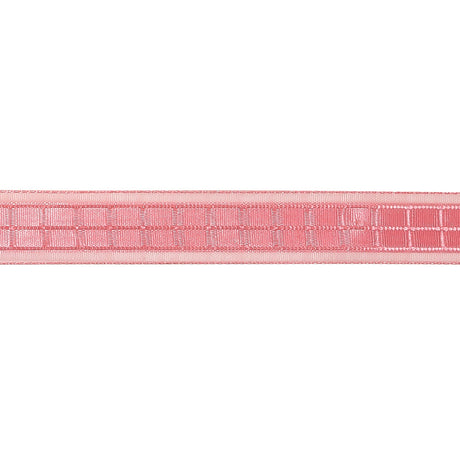 Bubblegum Pink Windowpane Checks and Sheer Borders Woven Ribbon - 0.625"