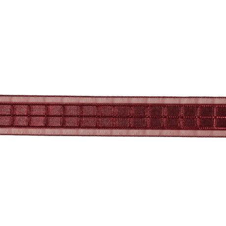 Wine Red Windowpane Checks and Sheer Borders Woven Ribbon - 0.625"