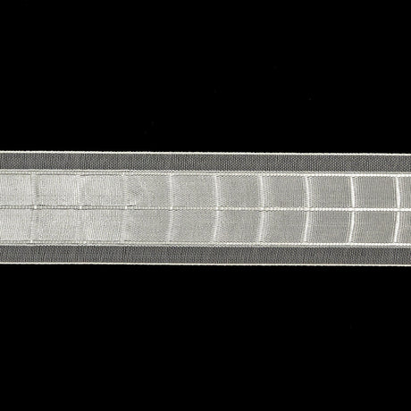 Brilliant White Windowpane Checks and Sheer Borders Woven Ribbon - 1"