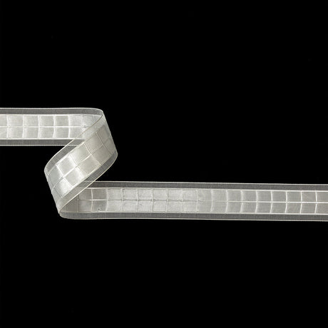 Brilliant White Windowpane Checks and Sheer Borders Woven Ribbon - 1"
