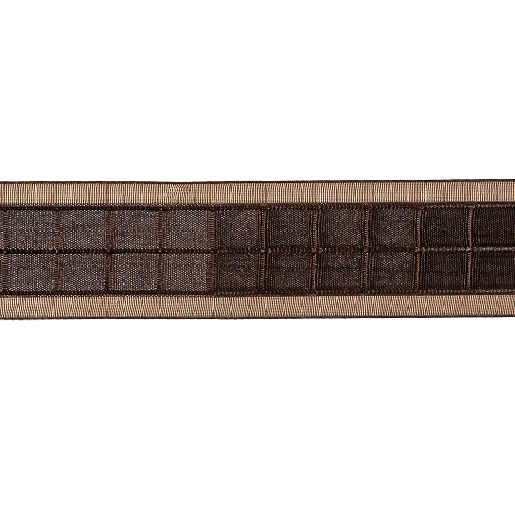 Brown Windowpane Checks and Sheer Borders Woven Ribbon - 1"