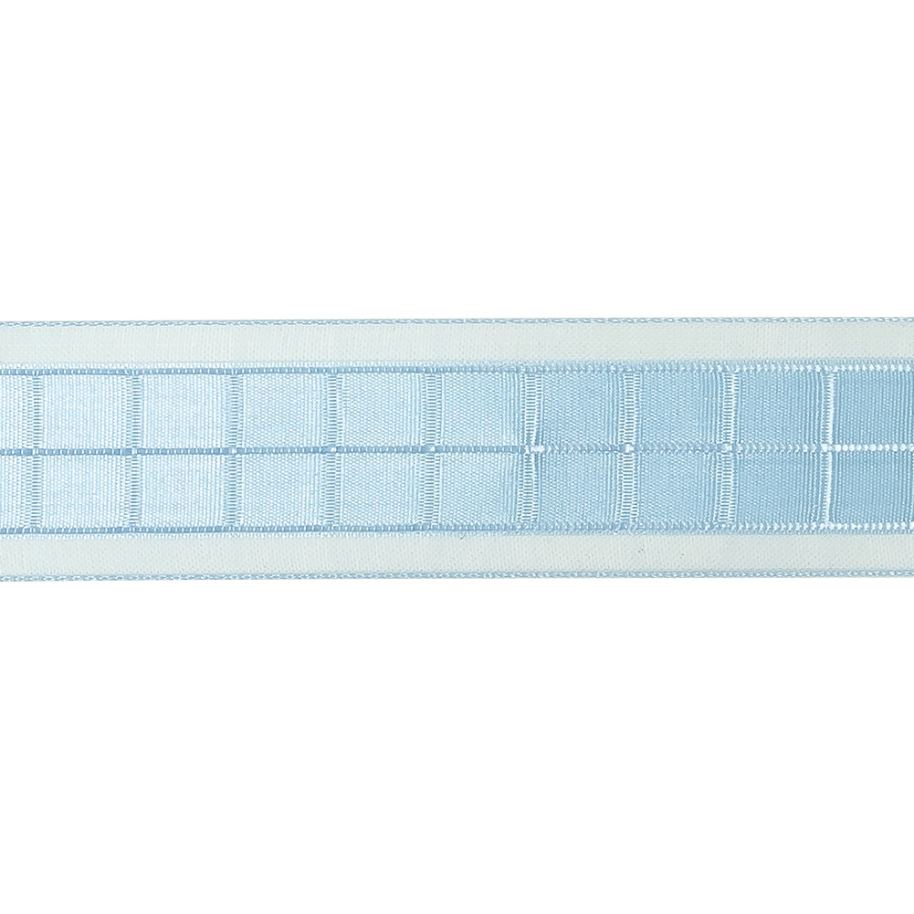 Baby Blue Windowpane Checks and Sheer Borders Woven Ribbon - 1"
