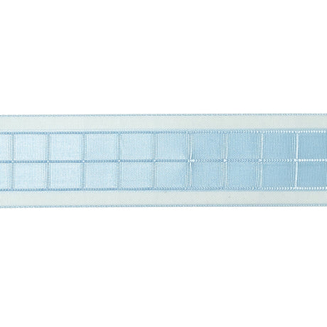 Baby Blue Windowpane Checks and Sheer Borders Woven Ribbon - 1"