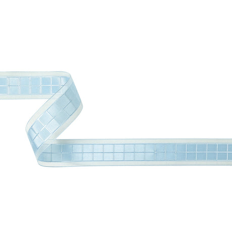 Baby Blue Windowpane Checks and Sheer Borders Woven Ribbon - 1"