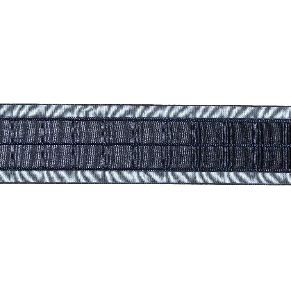 Evening Blue Windowpane Checks and Sheer Borders Woven Ribbon - 1"
