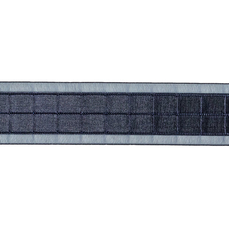 Evening Blue Windowpane Checks and Sheer Borders Woven Ribbon - 1"