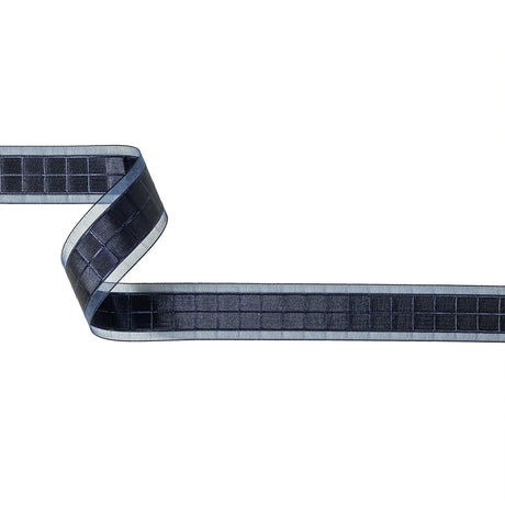 Evening Blue Windowpane Checks and Sheer Borders Woven Ribbon - 1"