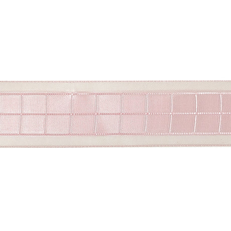 Pale Pink Windowpane Checks and Sheer Borders Woven Ribbon - 1"