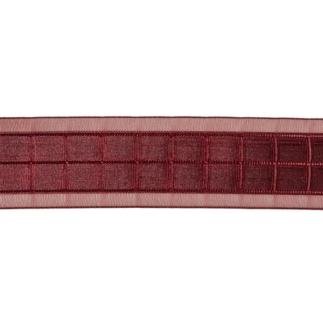 Wine Red Windowpane Checks and Sheer Borders Woven Ribbon - 1"