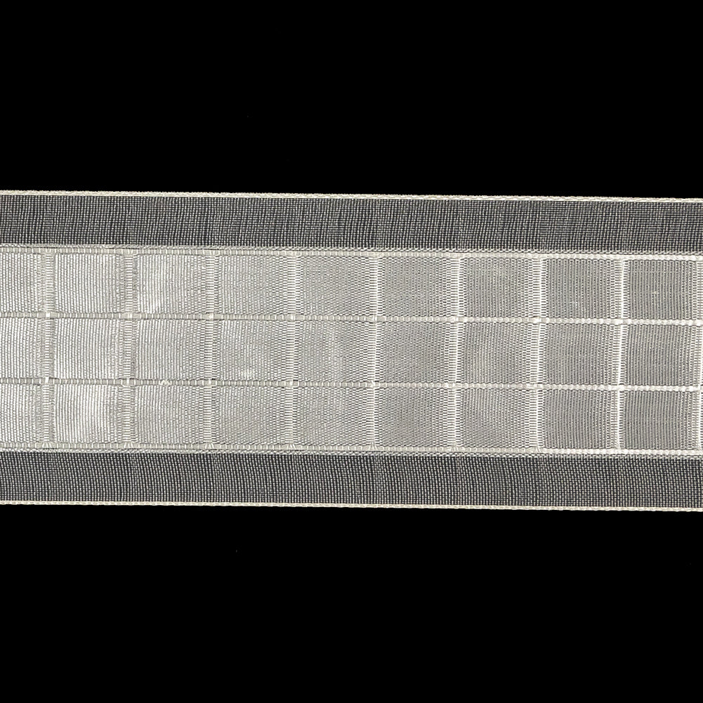 Blanc de Blanc Windowpane Checks and Sheer Borders Woven Ribbon - 1.5"