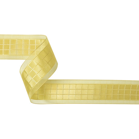 Yellow Windowpane Checks and Sheer Borders Woven Ribbon - 1.5"