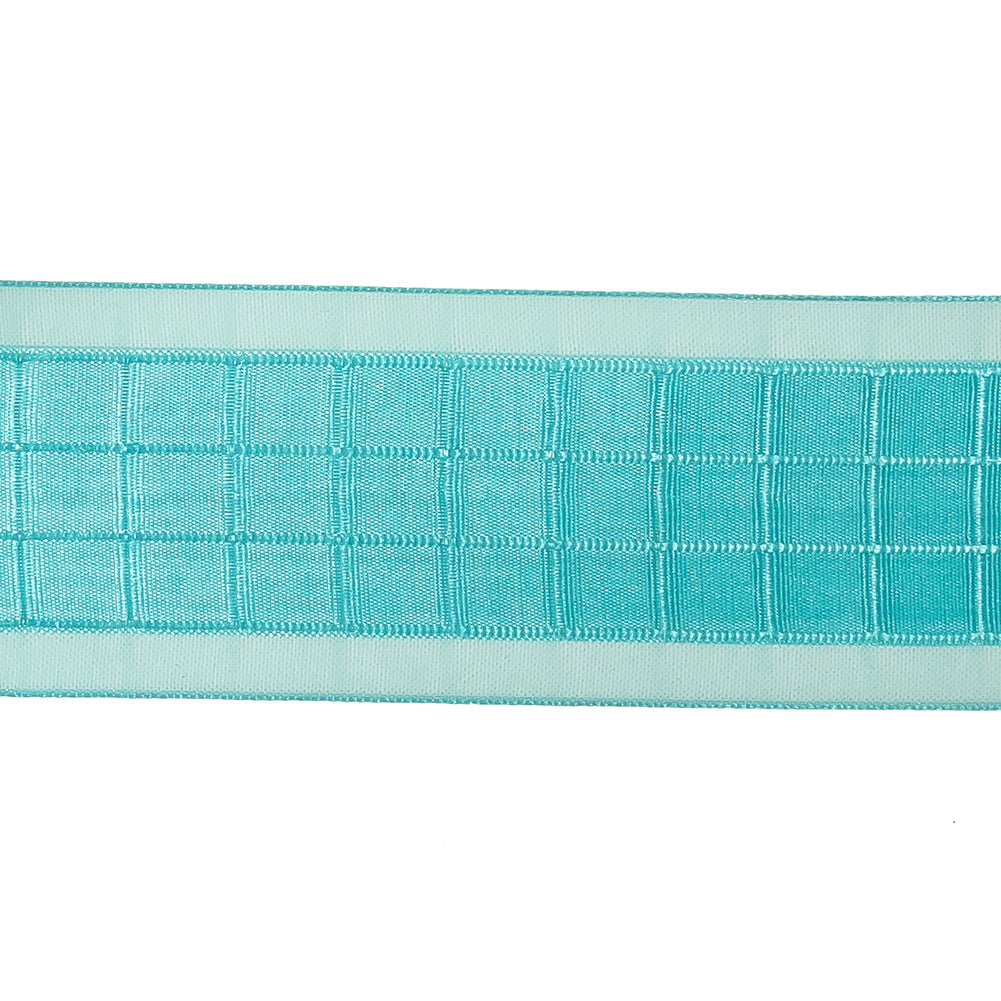 Turquoise Windowpane Checks and Sheer Borders Woven Ribbon - 1.5"