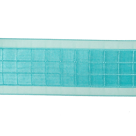 Turquoise Windowpane Checks and Sheer Borders Woven Ribbon - 1.5"