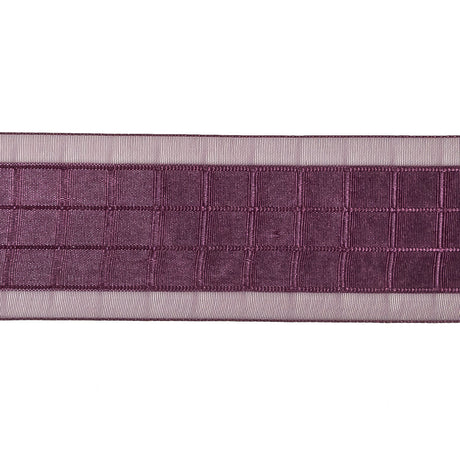 Plum Windowpane Checks and Sheer Borders Woven Ribbon - 1.5"