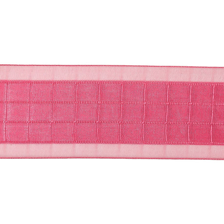 Hot Pink Windowpane Checks and Sheer Borders Woven Ribbon - 1.5"