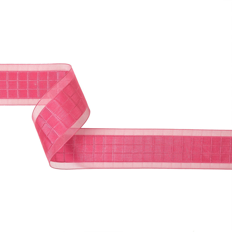 Hot Pink Windowpane Checks and Sheer Borders Woven Ribbon - 1.5"