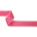 Hot Pink Windowpane Checks and Sheer Borders Woven Ribbon - 1.5"