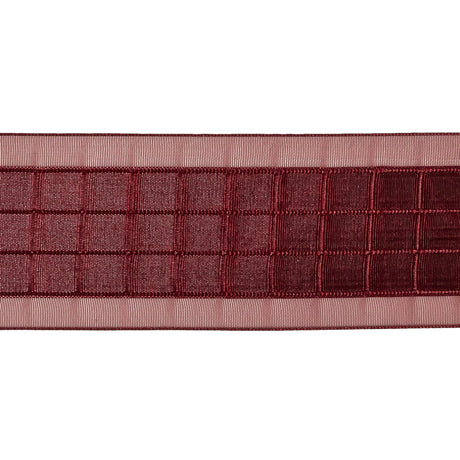 Wine Red Windowpane Checks and Sheer Borders Woven Ribbon - 1.5"
