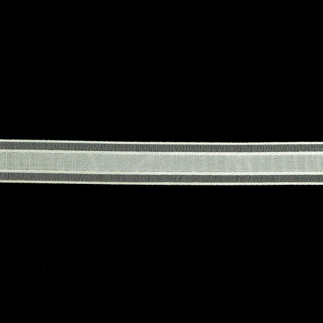 Brilliant White Woven Ribbon with Sheer Organza Borders - 0.5"