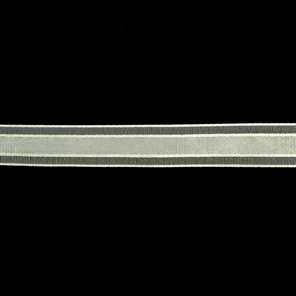 Coconut Milk Woven Ribbon with Sheer Organza Borders - 0.5"