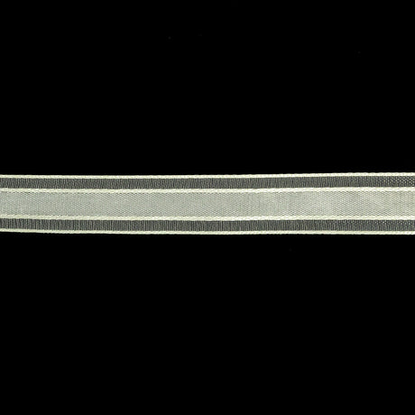 Coconut Milk Woven Ribbon with Sheer Organza Borders - 0.5"