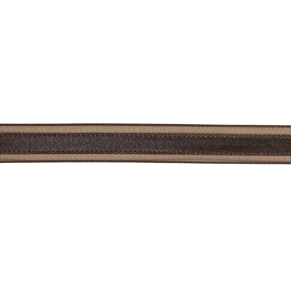 Fudge Woven Ribbon with Sheer Organza Borders - 0.5"