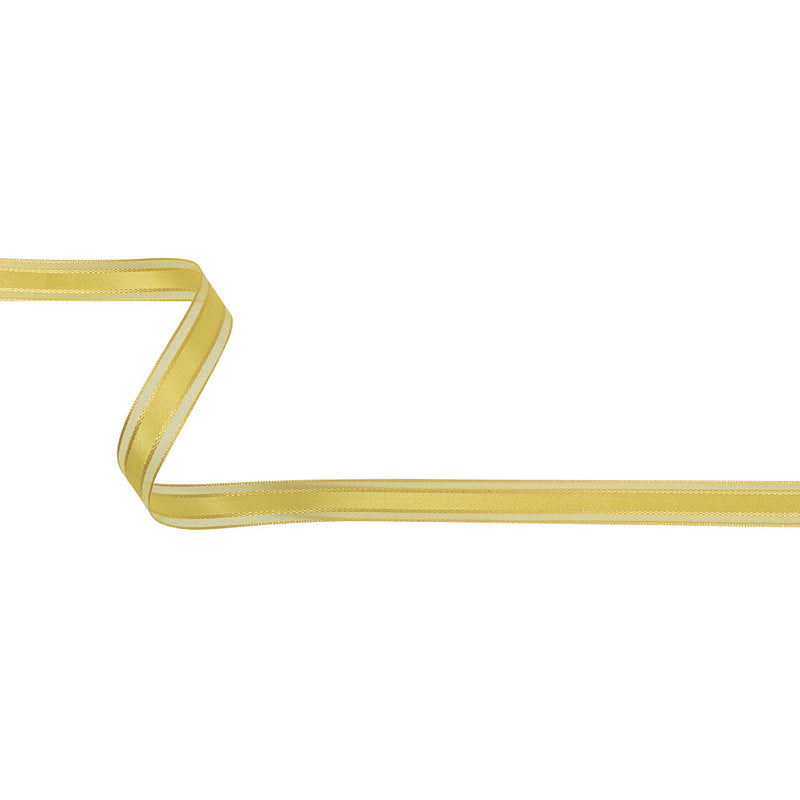 Yellow Woven Ribbon with Sheer Organza Borders - 0.5"