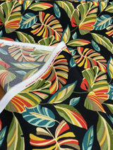 Wind Blown Leaves Outdoor Polyester Fabric - Black Green Leaf Print, 54" Width (1 Yard)