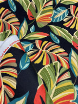 Wind Blown Leaves Outdoor Polyester Fabric - Black Green Leaf Print, 54" Width (1 Yard)