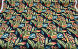 Wind Blown Leaves Outdoor Polyester Fabric - Black Green Leaf Print, 54" Width (1 Yard)