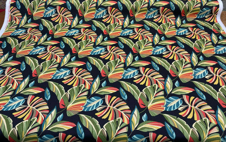 Wind Blown Leaves Outdoor Polyester Fabric - Black Green Leaf Print, 54" Width (1 Yard)