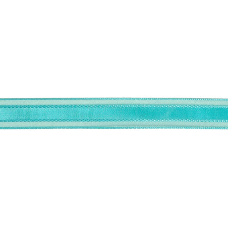 Turquoise Woven Ribbon with Sheer Organza Borders - 0.5"