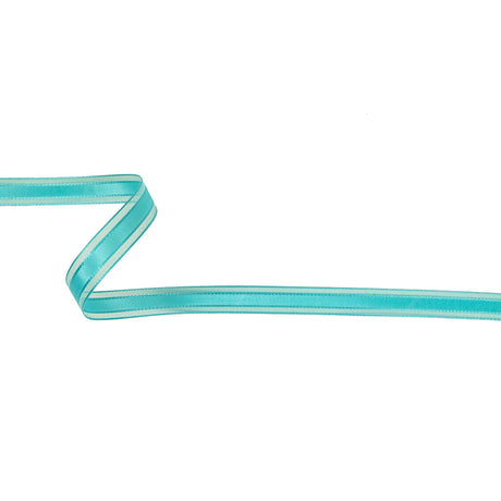 Turquoise Woven Ribbon with Sheer Organza Borders - 0.5"