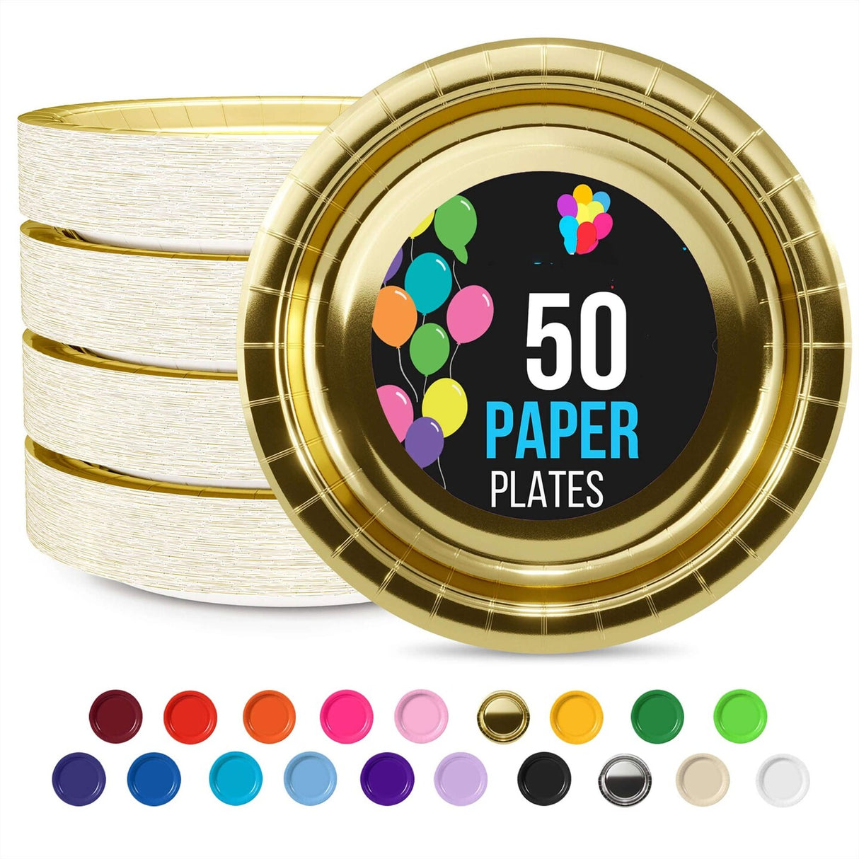 50 Count Reflective Gold Paper Plates Elegant Disposable Tableware for Parties 7"