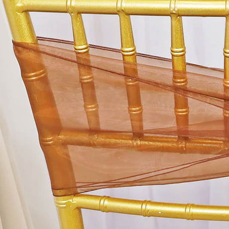 10 Pieces Copper Organza Chair Sashes 8"x108" Sheer Chair Decor for Weddings, Events & Receptions