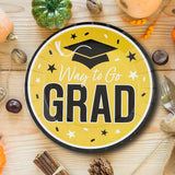25 Count Yellow Way to Go Grad Disposable Paper Dessert Plates 7 1/4 Inch Graduation Party Supplies