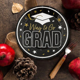 25 Count Black Way to Go Grad Disposable Paper Dessert Plates 7 1/4 Inch Party Supplies