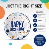 50 Count Blue Birthday Print Paper Plates 7 Inch Disposable Party Celebrations
