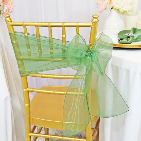 10 Pieces Clover Green Organza Chair Sashes 8"x108" Sheer Chair Decor for Wedding & Event Seating