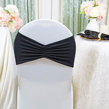10 Pieces Black Ruffled Spandex Chair Bands for Classic Event Elegance 8x13 inches