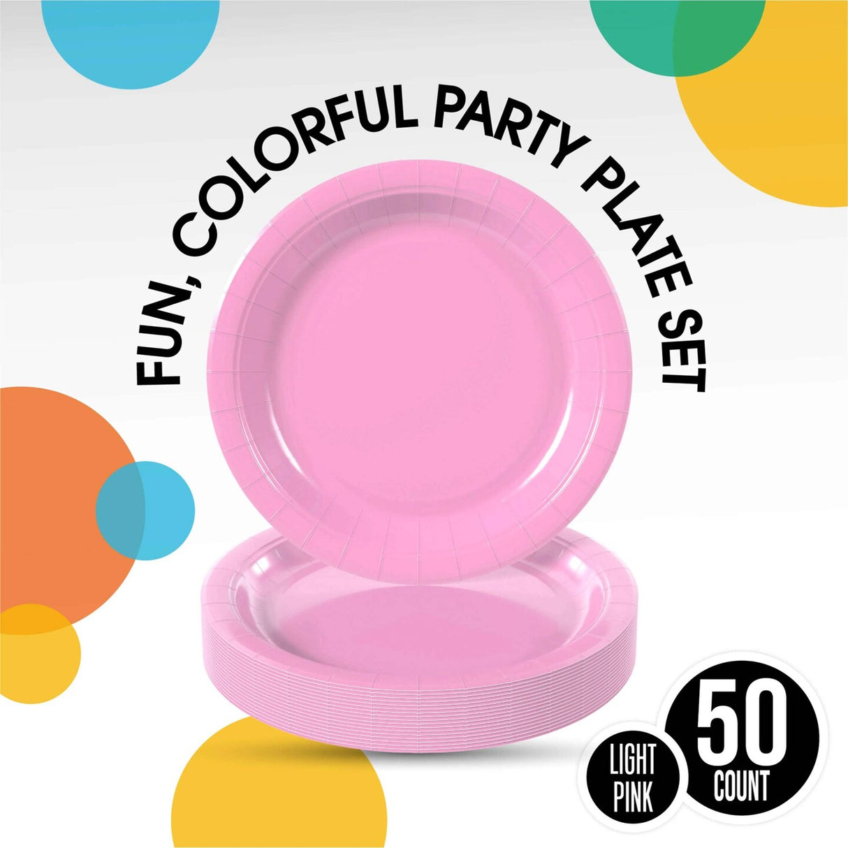 50 Count Pink Paper Plates 9 Inch Disposable Dinnerware for Parties and Special Occasions