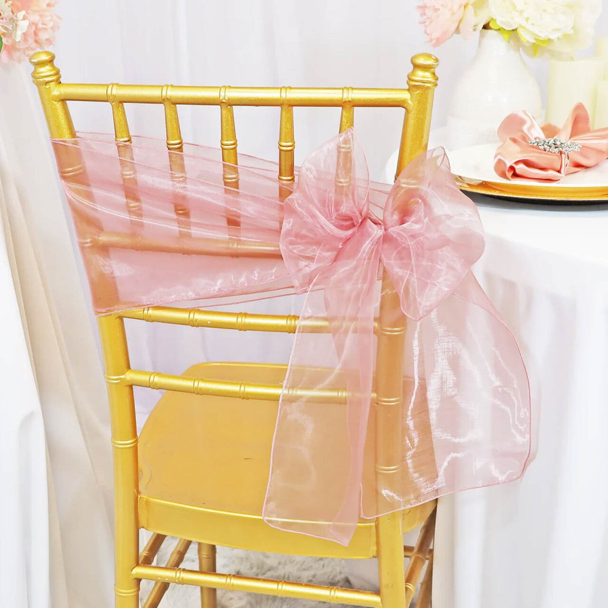 10 Pieces Rose Pink Organza Chair Sashes 8"x108" Elegant Event & Wedding Decor