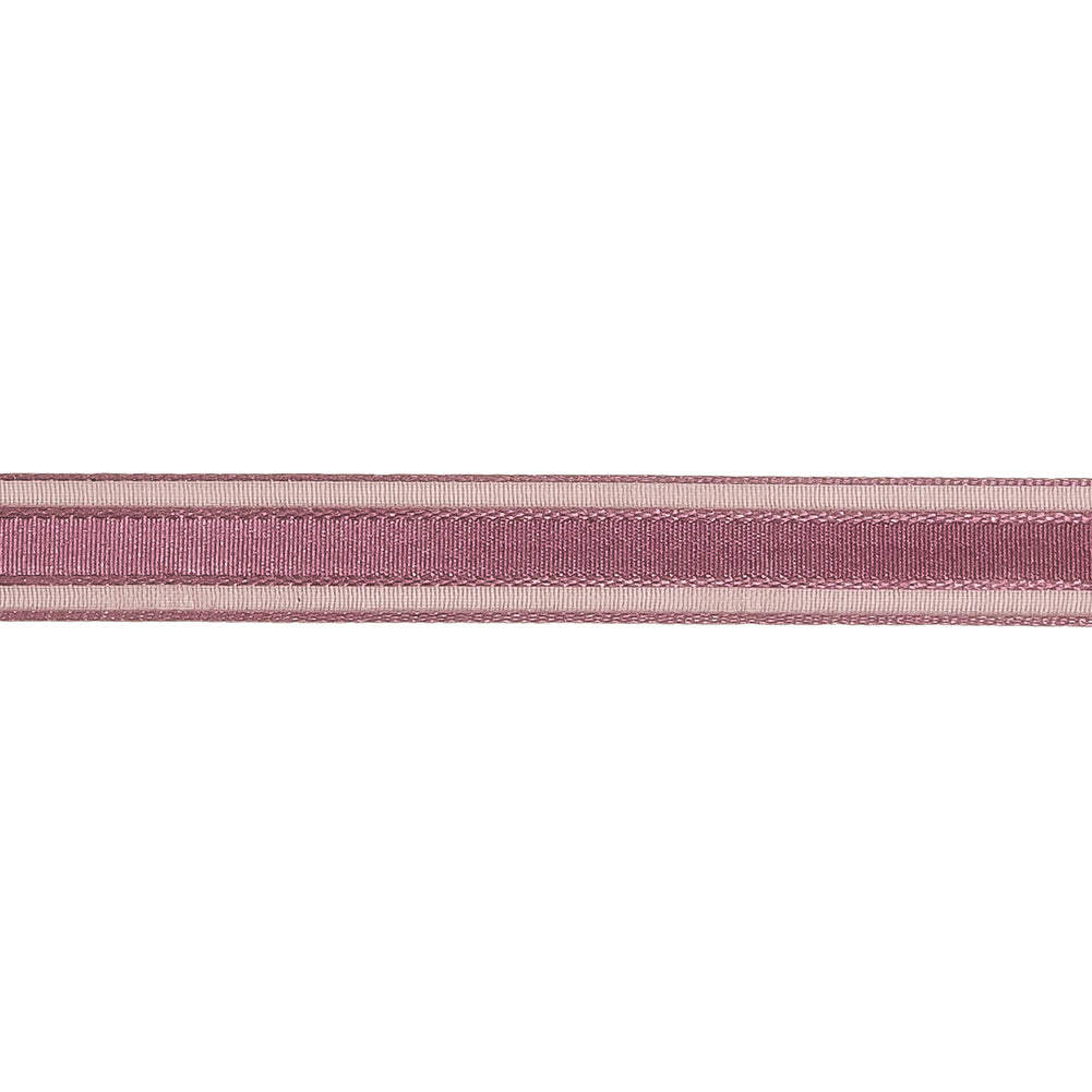 Amaranth Woven Ribbon with Sheer Organza Borders - 0.5"