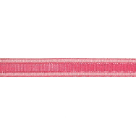 Pink Carnation Woven Ribbon with Sheer Organza Borders - 0.5"