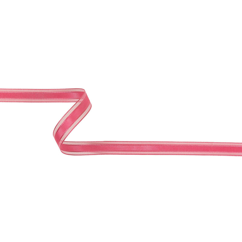 Pink Carnation Woven Ribbon with Sheer Organza Borders - 0.5"