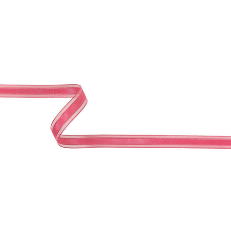 Pink Carnation Woven Ribbon with Sheer Organza Borders - 0.5"