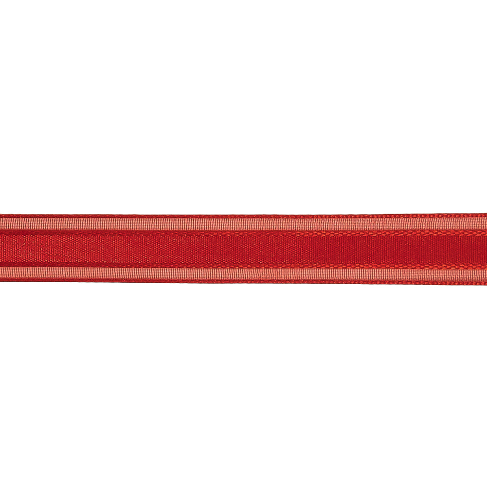 Red Woven Ribbon with Sheer Organza Borders - 0.5"